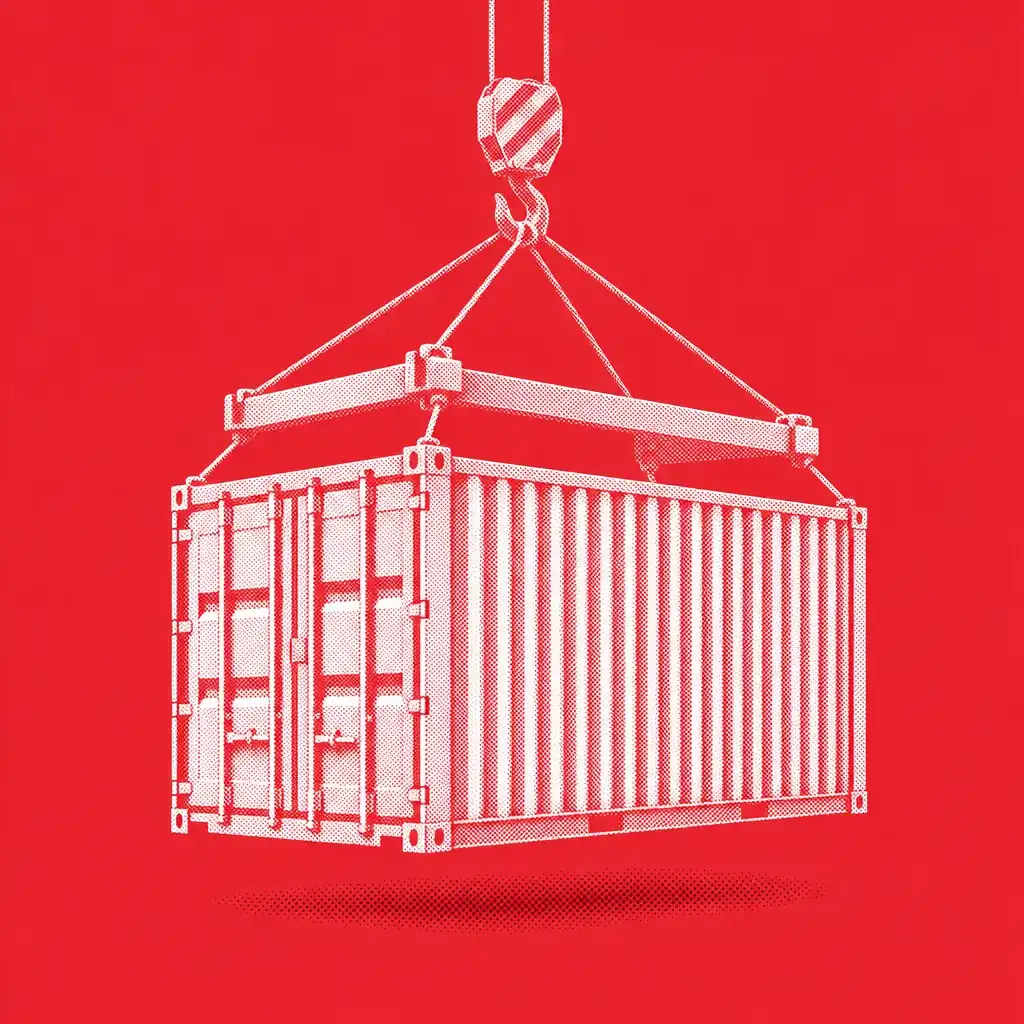 Halftone figure: freight container on a crane hook